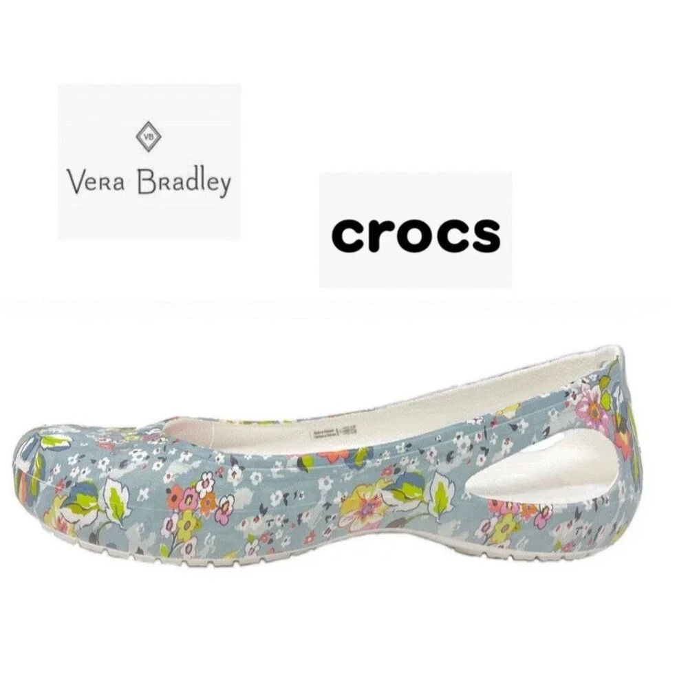 Vera Bradley X Crocs Kadee Flat Ballet Slip On Shoes Women's Sz 9 White Floral
